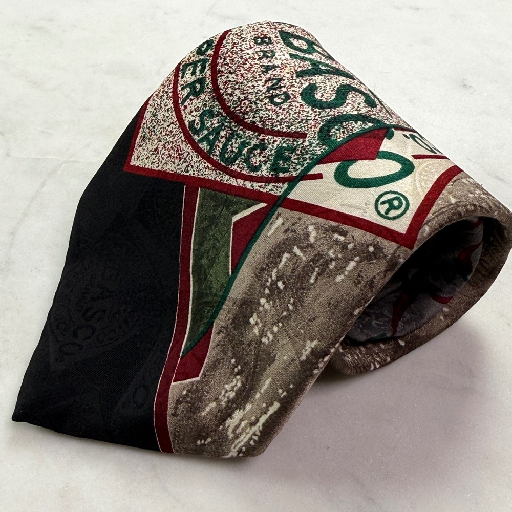 Vintage 90s Tabasco Hot Sauce Mens 100% Silk Tie Novelty Made USA Foodie